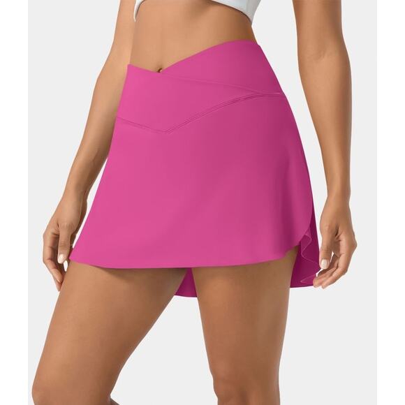 HALARA Dresses & Skirts - Halara Airy Crossover Side Pocket 2-in-1 Cool Touch Tennis Skirt Pink Sz S (4/6)